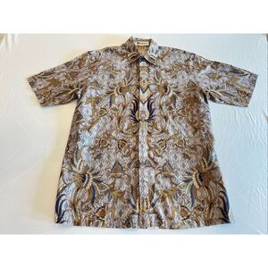 Batik Keris Mens Cotton Printing Short Sleeve Button Up Shirt Multicolor Sz 16.5